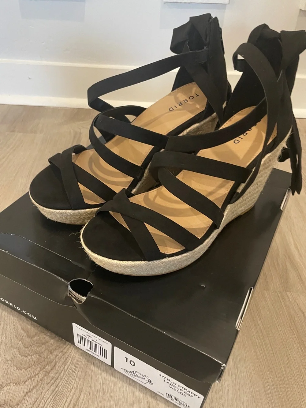 Torrid Black Strappy Espadrille Wedge Sandals size 10WW